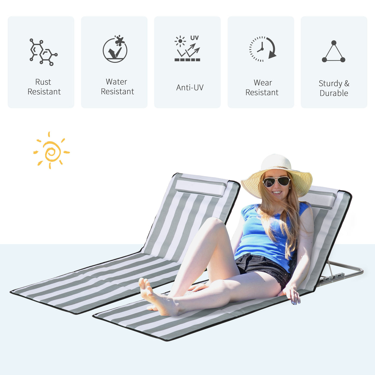 Steel Foldable Lightweight Garden Beach Sun Lounger in Set of 2 - Velmora