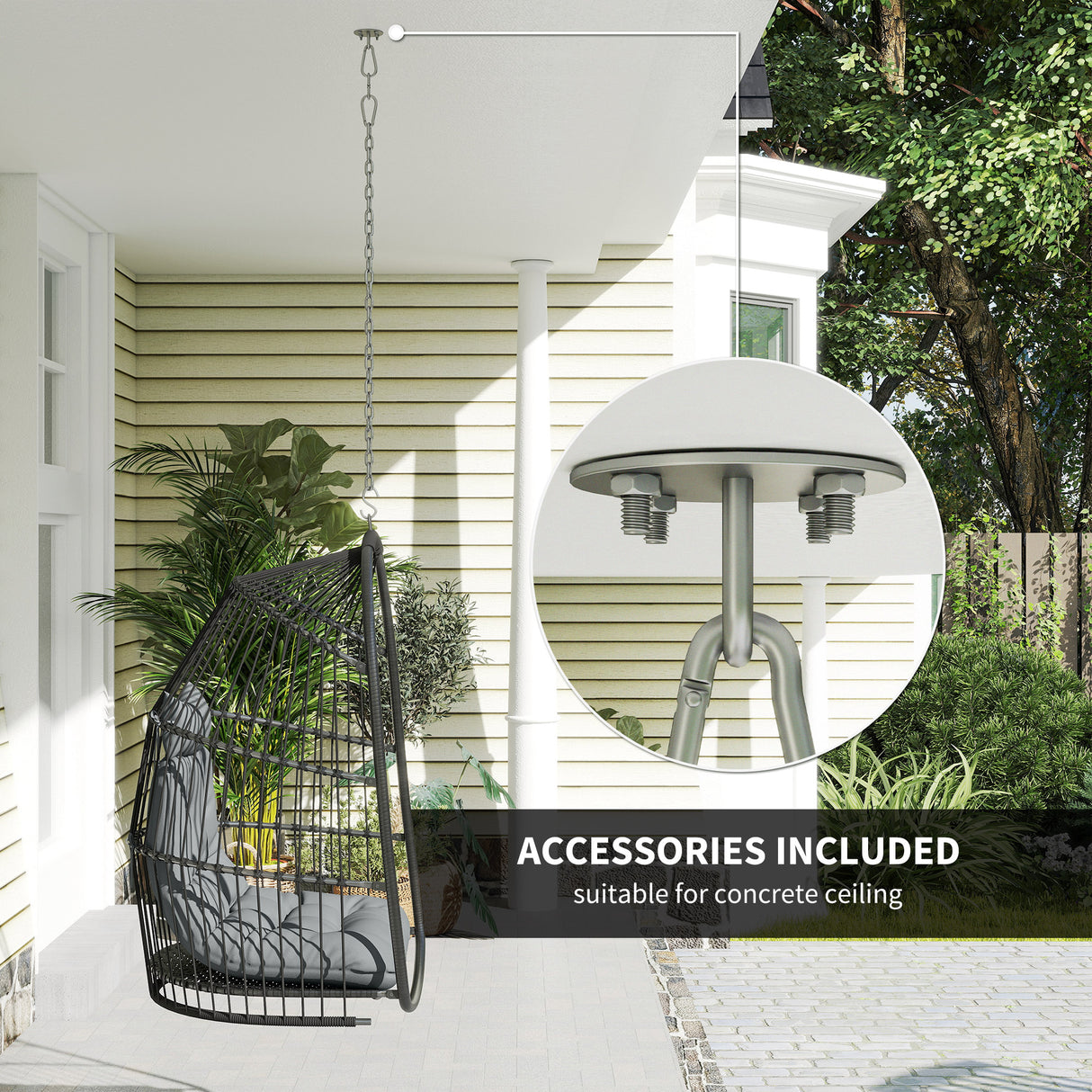 Steel Foldable Poly Rattan Garden Hanging Swing Chair - Velmora