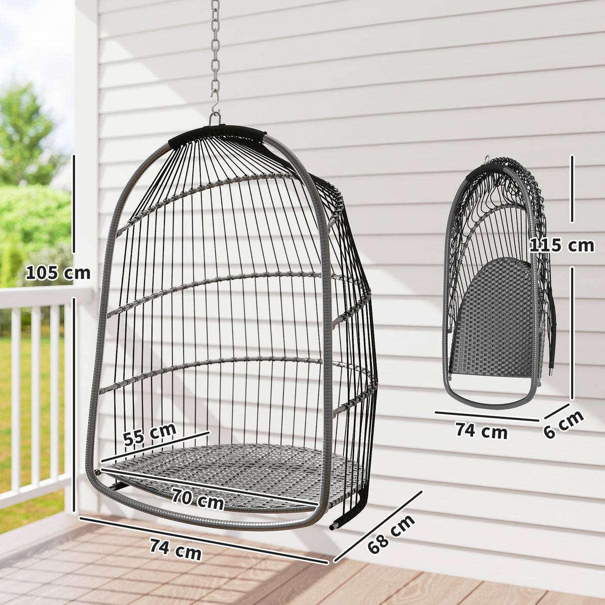 Steel Foldable Poly Rattan Garden Hanging Swing Chair - Velmora