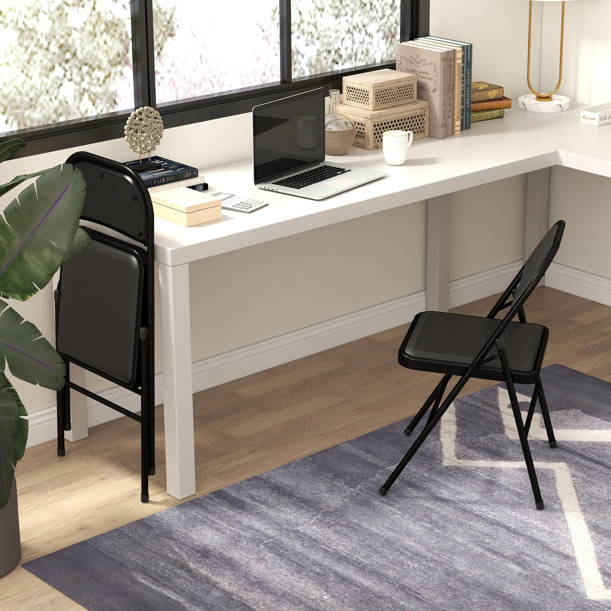 Steel Folding Dining Chairs in Set Of 4 With Faux Leather Seat - Velmora