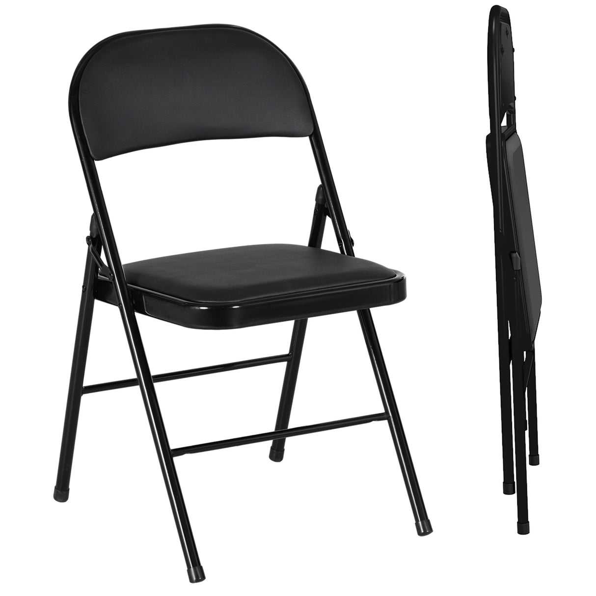 Steel Folding Dining Chairs in Set Of 4 With Faux Leather Seat - Velmora
