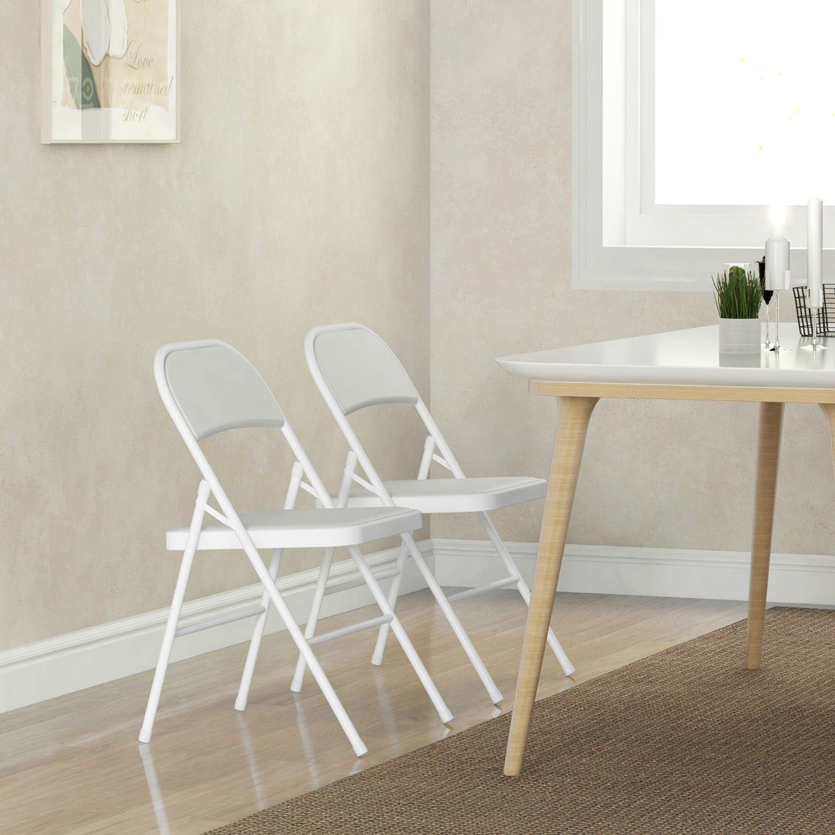 Steel Folding Dining Chairs in Set Of 4 With Faux Leather Seat - Velmora