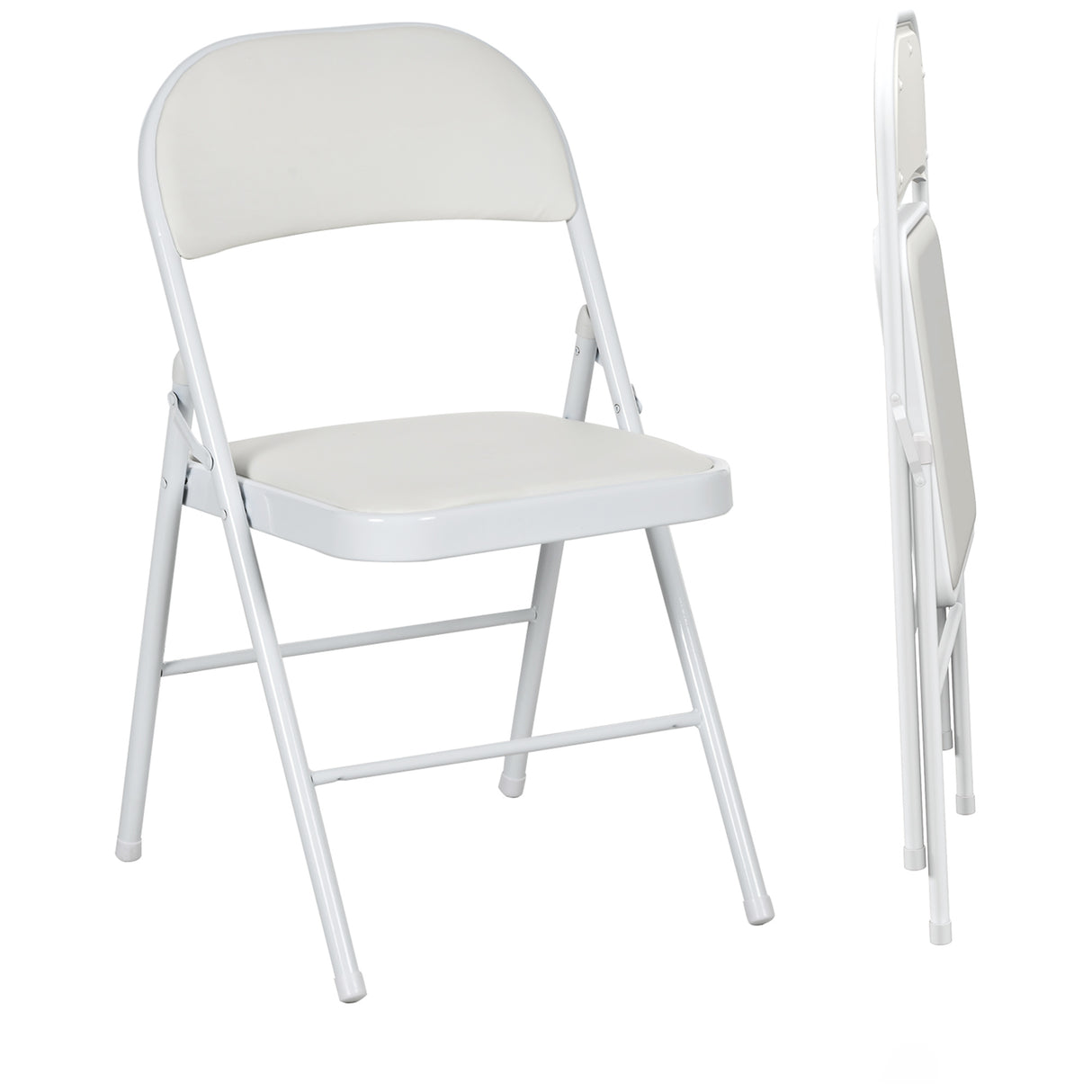 Steel Folding Dining Chairs in Set Of 4 With Faux Leather Seat - Velmora