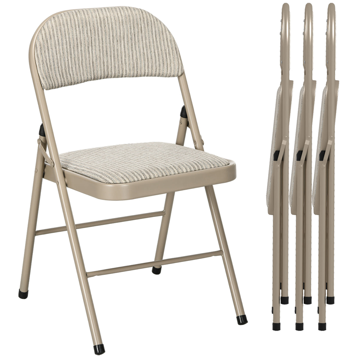 Steel Folding Dining Chairs in Set Of 4 With Linen Fabric Seat - Velmora