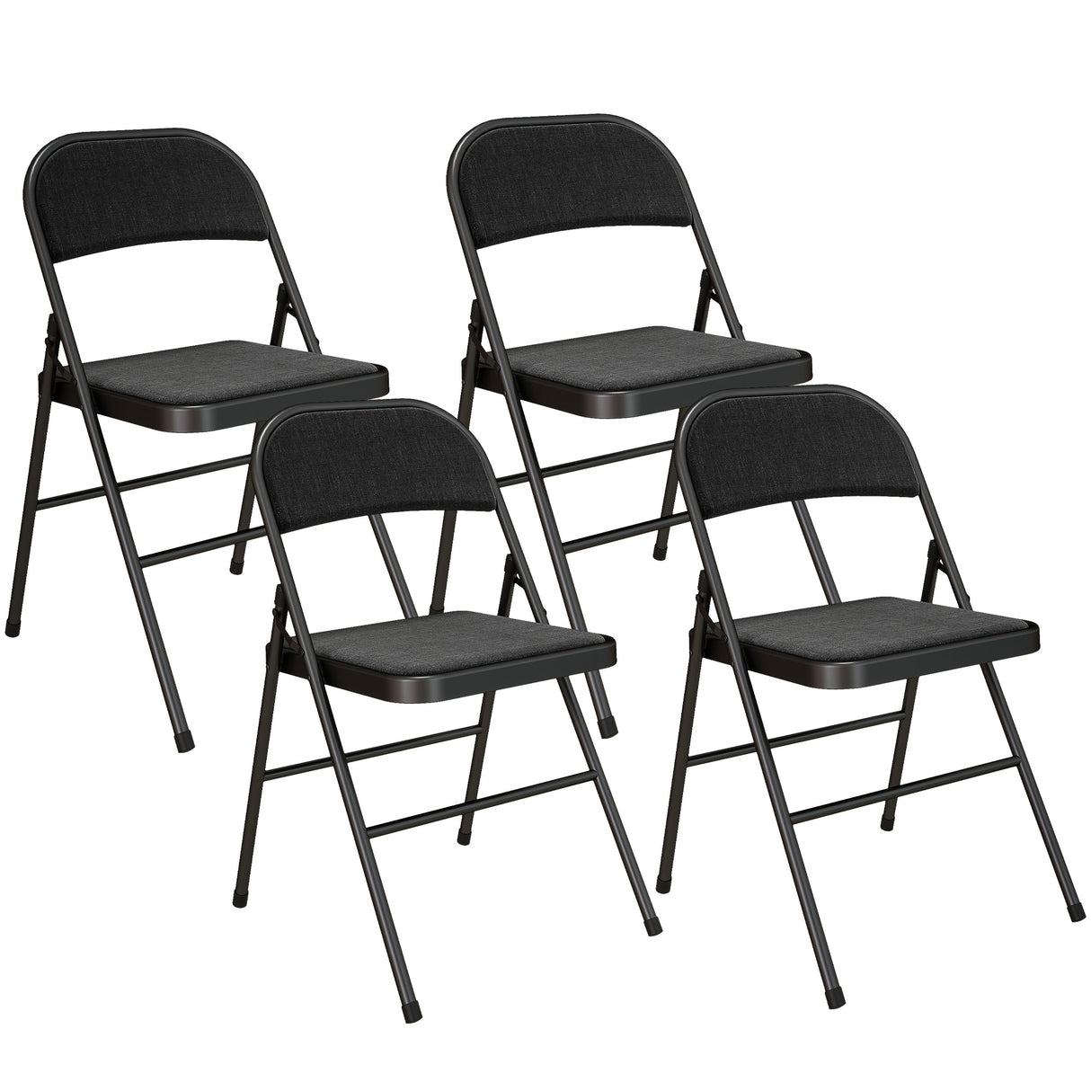 Steel Folding Dining Chairs in Set Of 4 With Linen Fabric Seat - Velmora