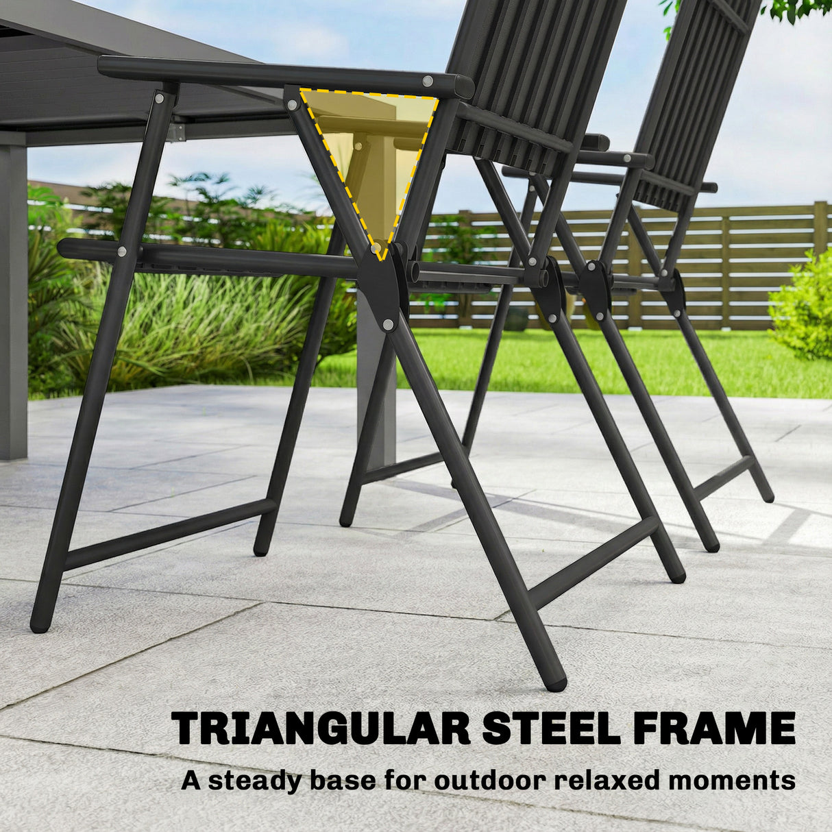 Steel Folding Garden Chairs in Set of 4 With Plastic Slatted Seat Back - Velmora
