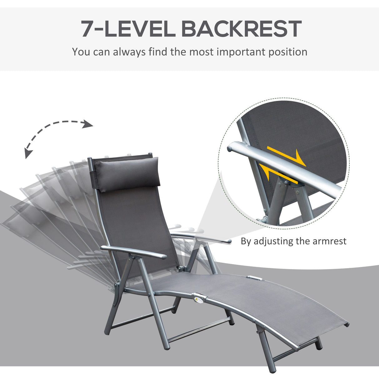 Steel Folding Recliner Chaise Garden Sun Lounger With 7 Levels Adjustable Backrest - Velmora