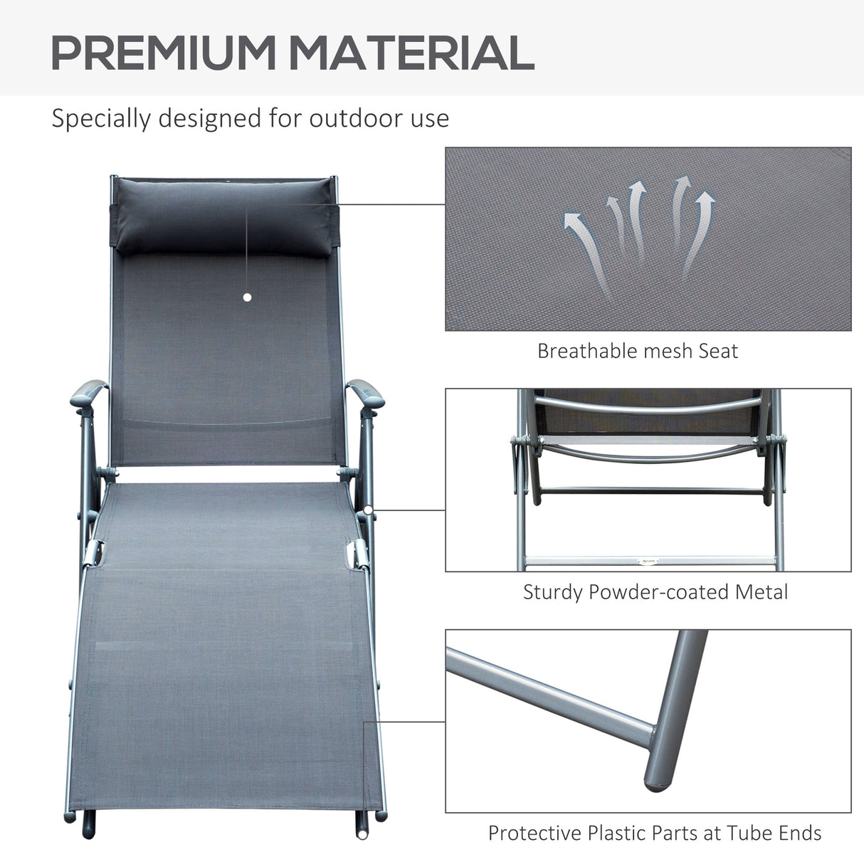 Steel Folding Recliner Chaise Garden Sun Lounger With 7 Levels Adjustable Backrest - Velmora