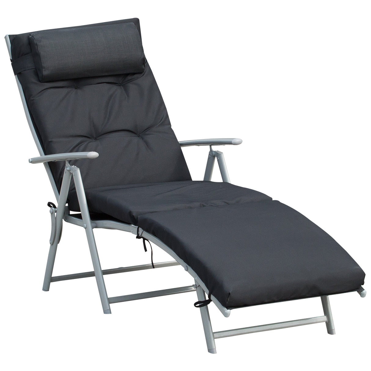 Steel Folding Recliner Chaise Garden Sun Lounger With 7 Levels Adjustable Backrest - Velmora