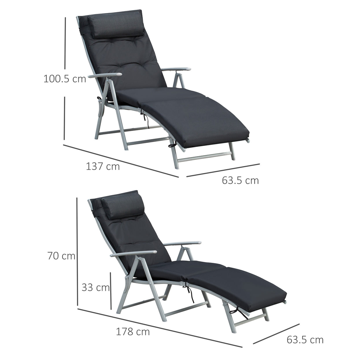 Steel Folding Recliner Chaise Garden Sun Lounger With 7 Levels Adjustable Backrest - Velmora