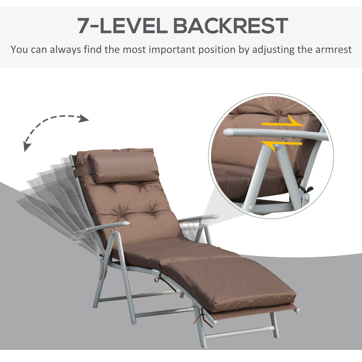 Steel Folding Recliner Chaise Garden Sun Lounger With 7 Levels Adjustable Backrest - Velmora