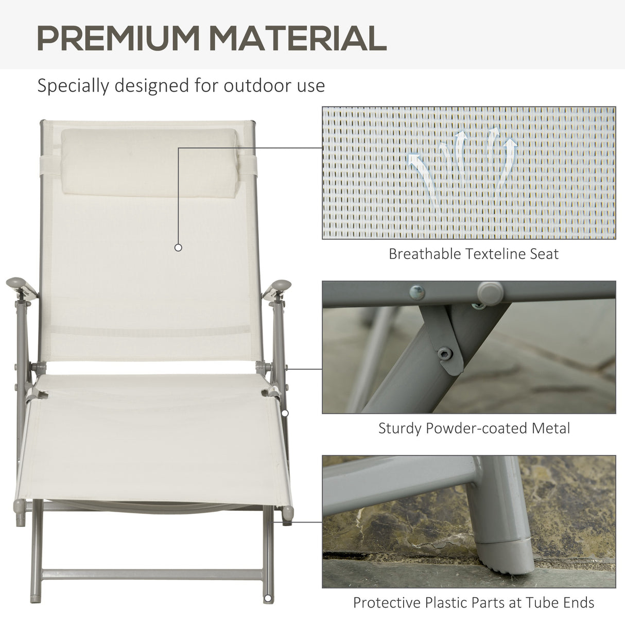 Steel Folding Recliner Chaise Garden Sun Lounger With 7 Levels Adjustable Backrest - Velmora