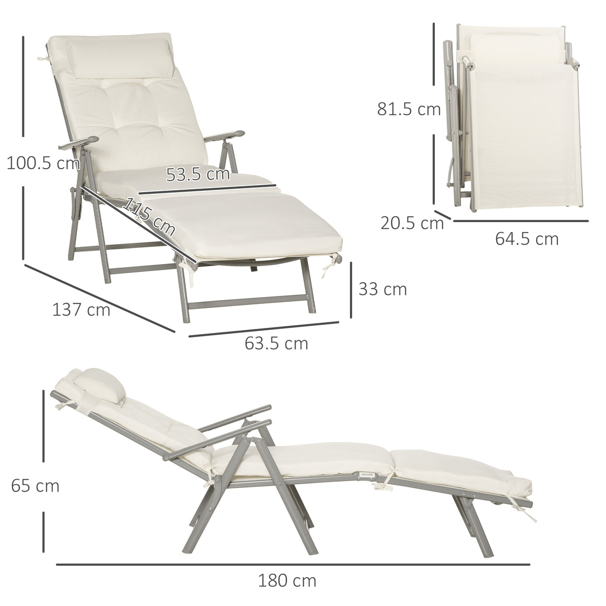 Steel Folding Recliner Chaise Garden Sun Lounger With 7 Levels Adjustable Backrest - Velmora