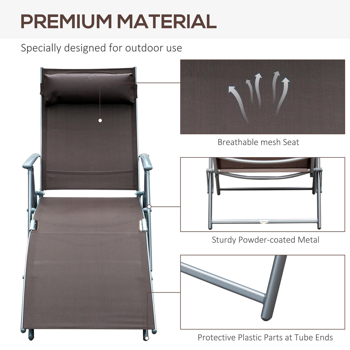 Steel Folding Recliner Garden Sun Lounger With 7 Levels Adjustable Backrest - Velmora