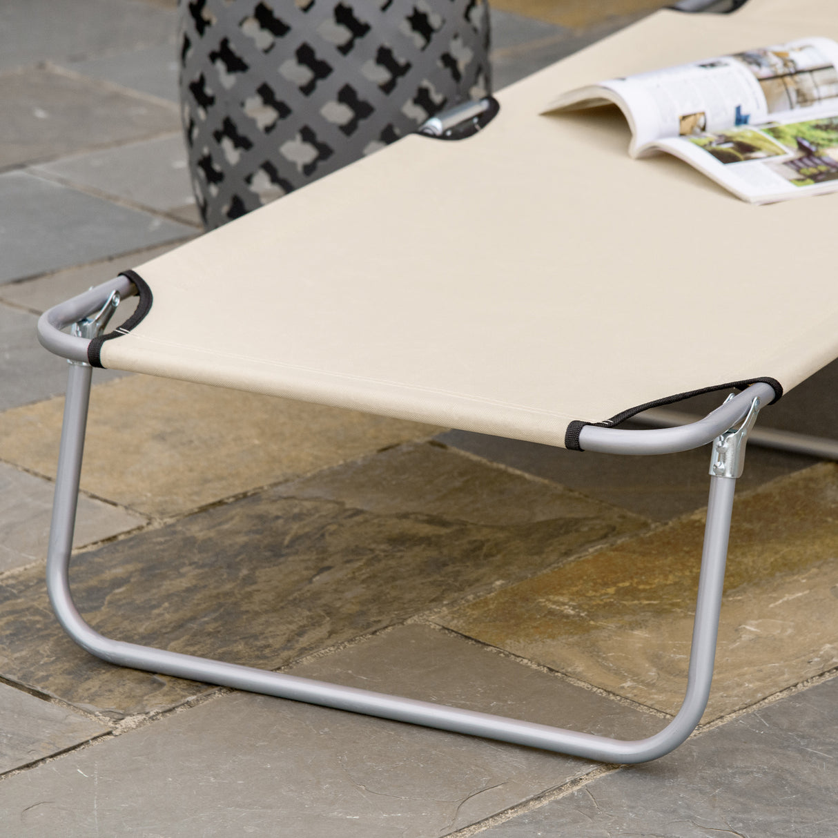 Steel Folding Reclining Garden Sun Lounger With Canopy - Velmora