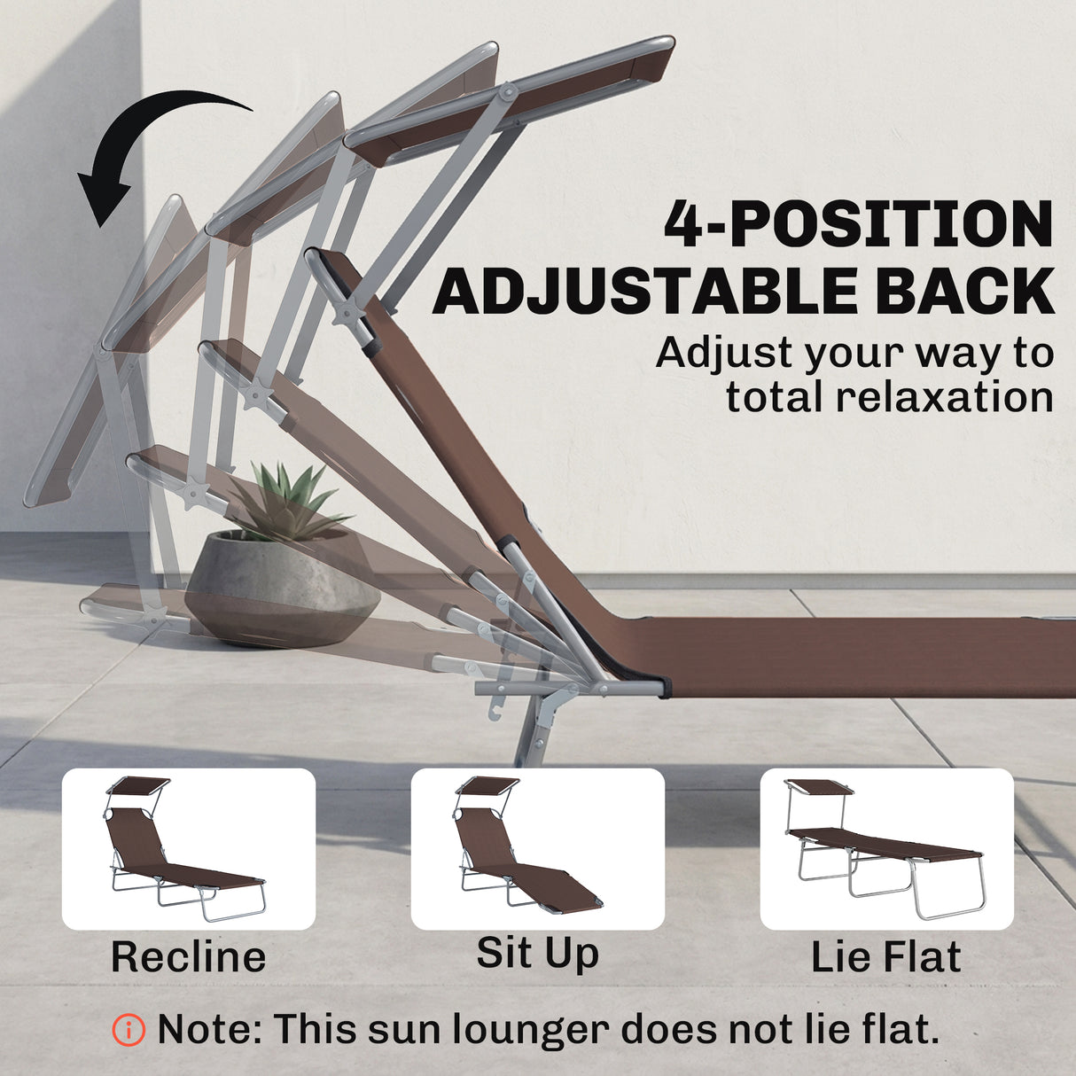 Steel Folding Reclining Garden Sun Lounger With Canopy - Velmora