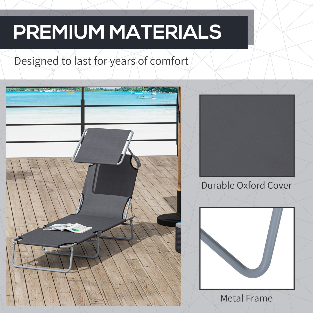 Steel Folding Reclining Garden Sun Lounger With Canopy - Velmora