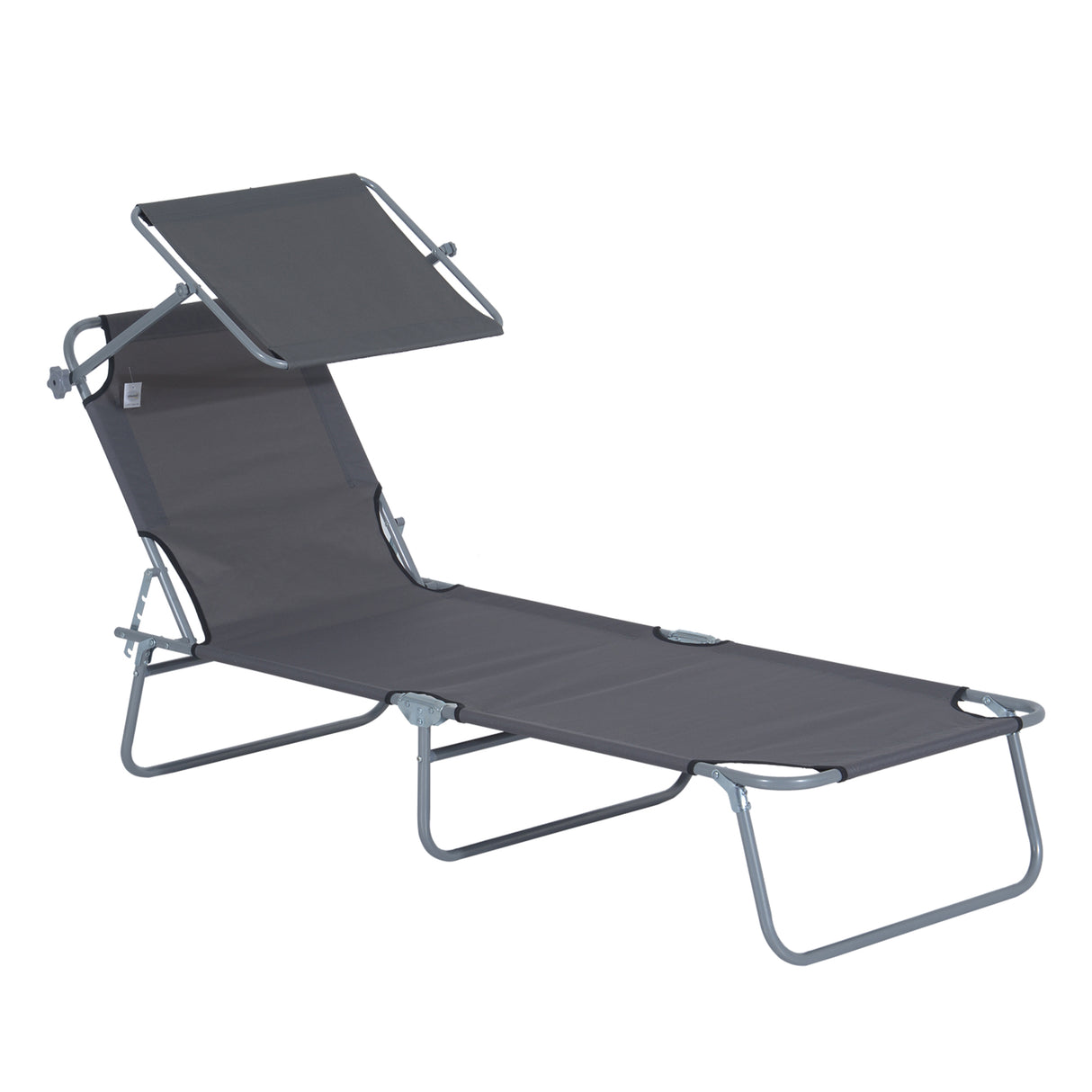 Steel Folding Reclining Garden Sun Lounger With Canopy - Velmora