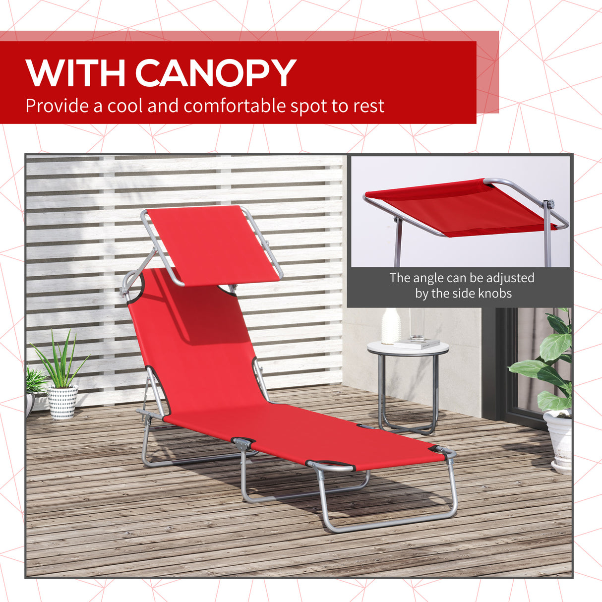 Steel Folding Reclining Garden Sun Lounger With Canopy - Velmora