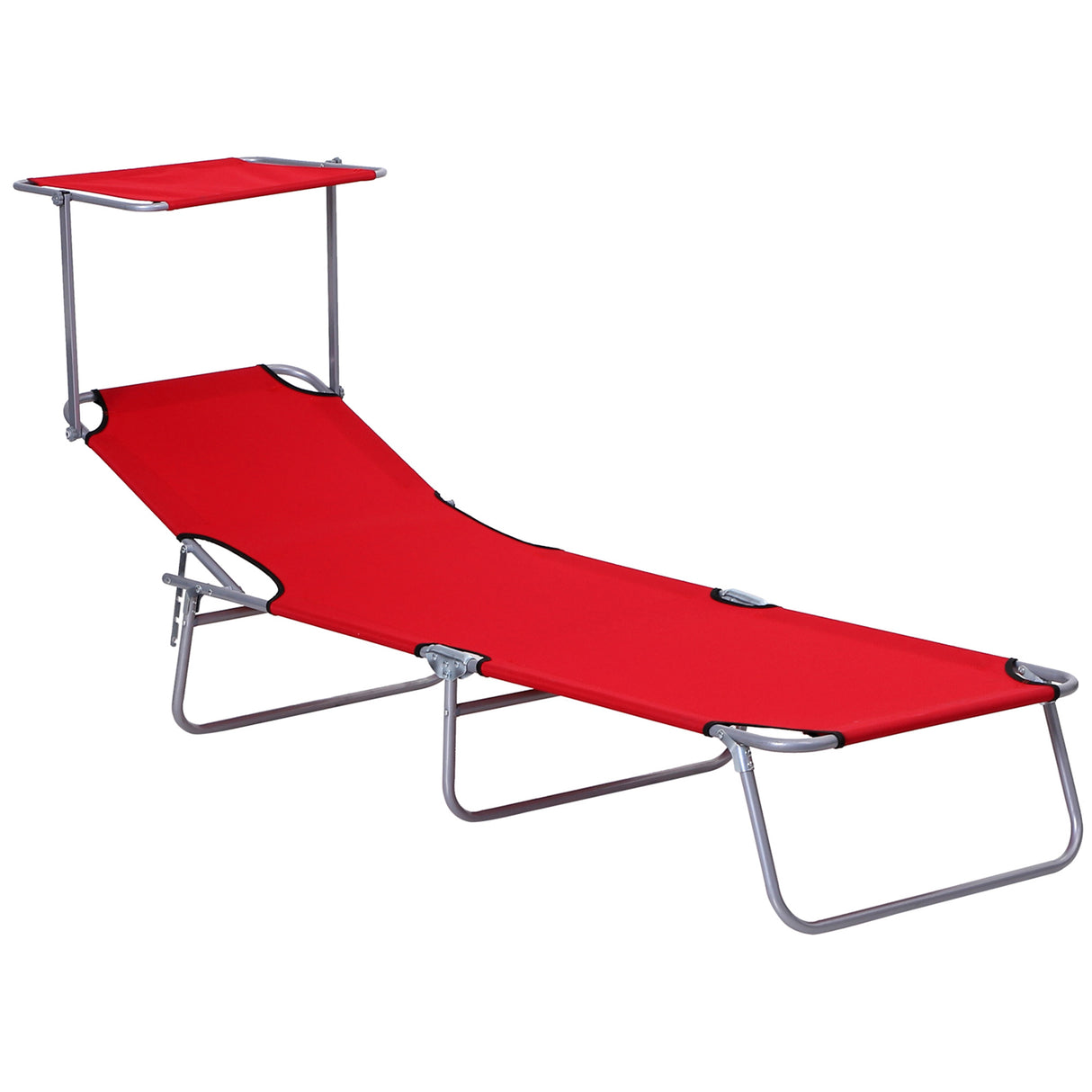 Steel Folding Reclining Garden Sun Lounger With Canopy - Velmora
