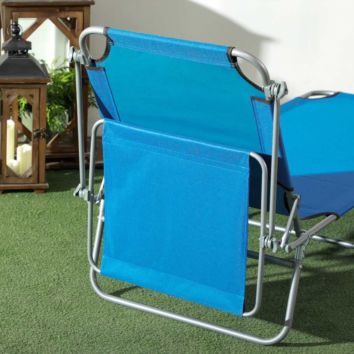 Steel Folding Reclining Garden Sun Lounger With Canopy - Velmora