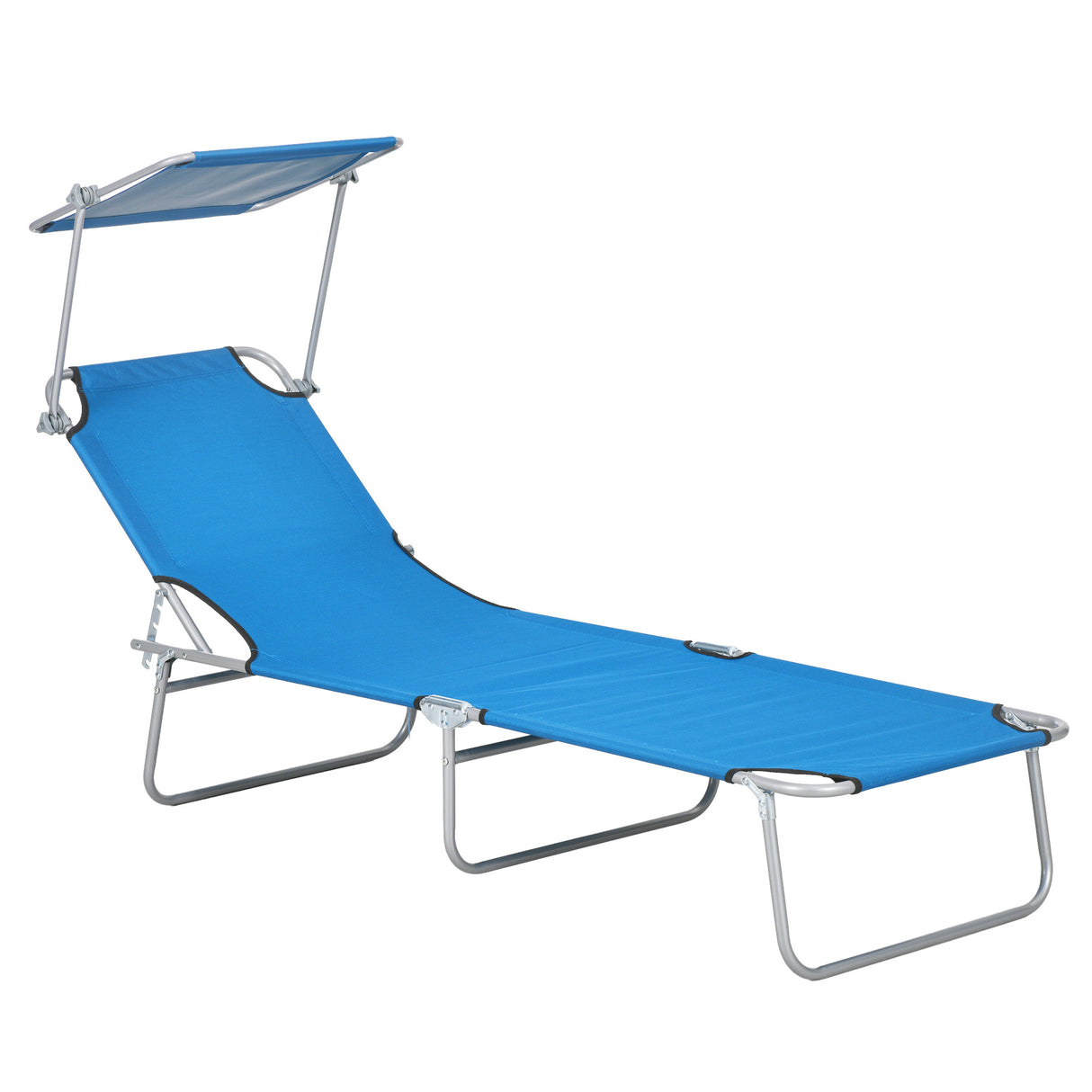 Steel Folding Reclining Garden Sun Lounger With Canopy - Velmora