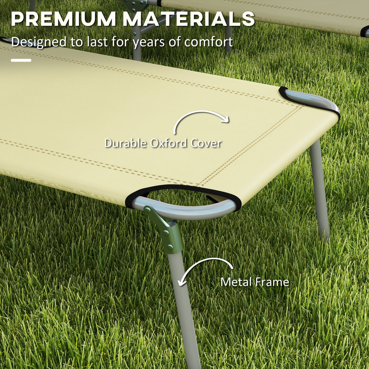 Steel Folding Reclining Garden Sun Lounger in Set of 2 With Canopy - Velmora