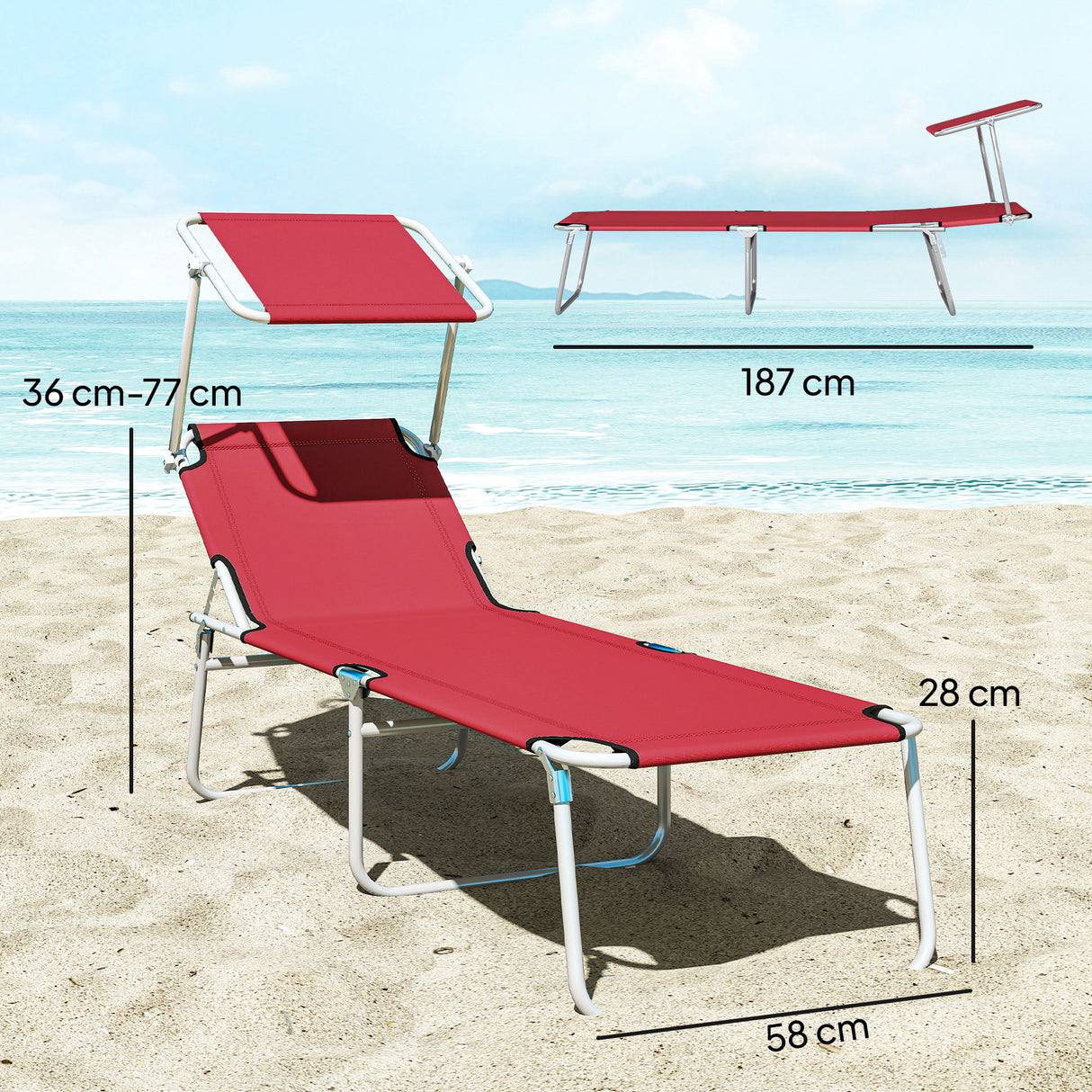 Steel Folding Reclining Garden Sun Lounger in Set of 2 With Canopy - Velmora