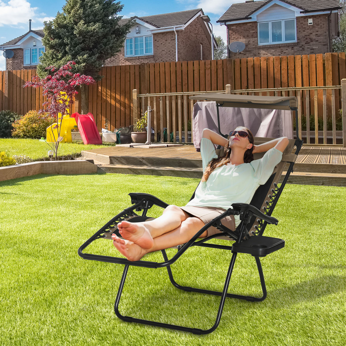 Steel Folding Reclining Zero Gravity Garden Sun Lounger Chair - Velmora