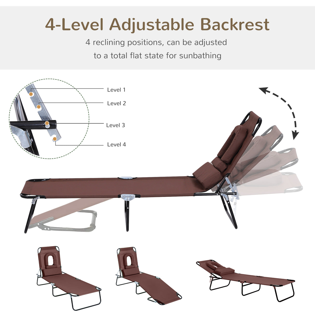 Steel Folding Sun Lounger With Face Hole And 4-Position Adjustable Backrest - Velmora