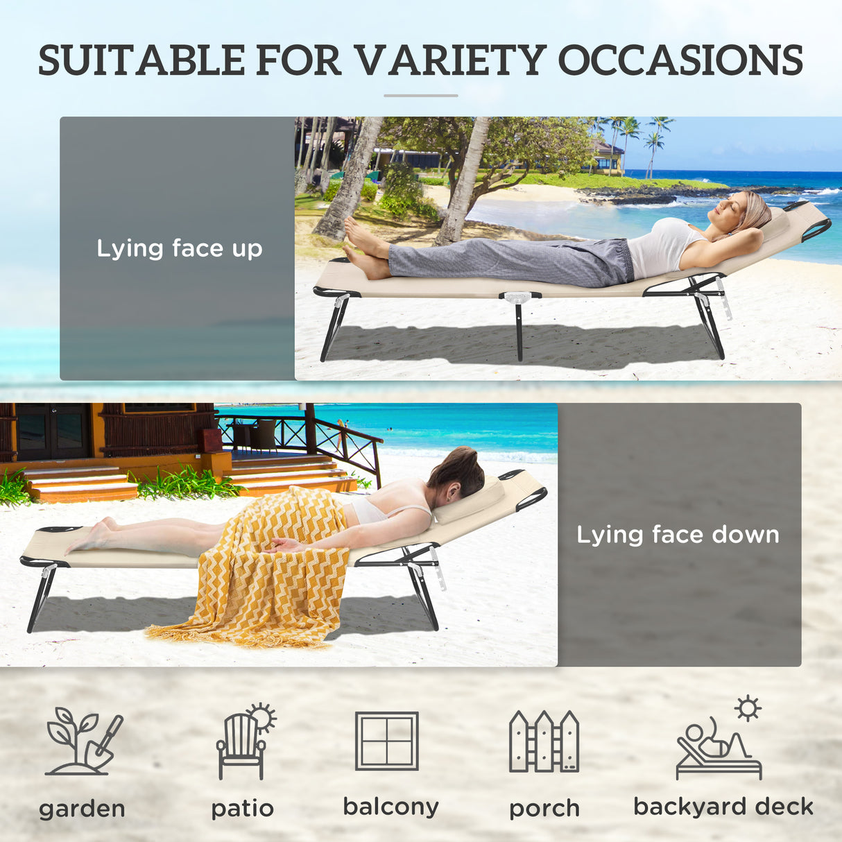 Steel Folding Sun Lounger With Face Hole And 4-Position Adjustable Backrest - Velmora