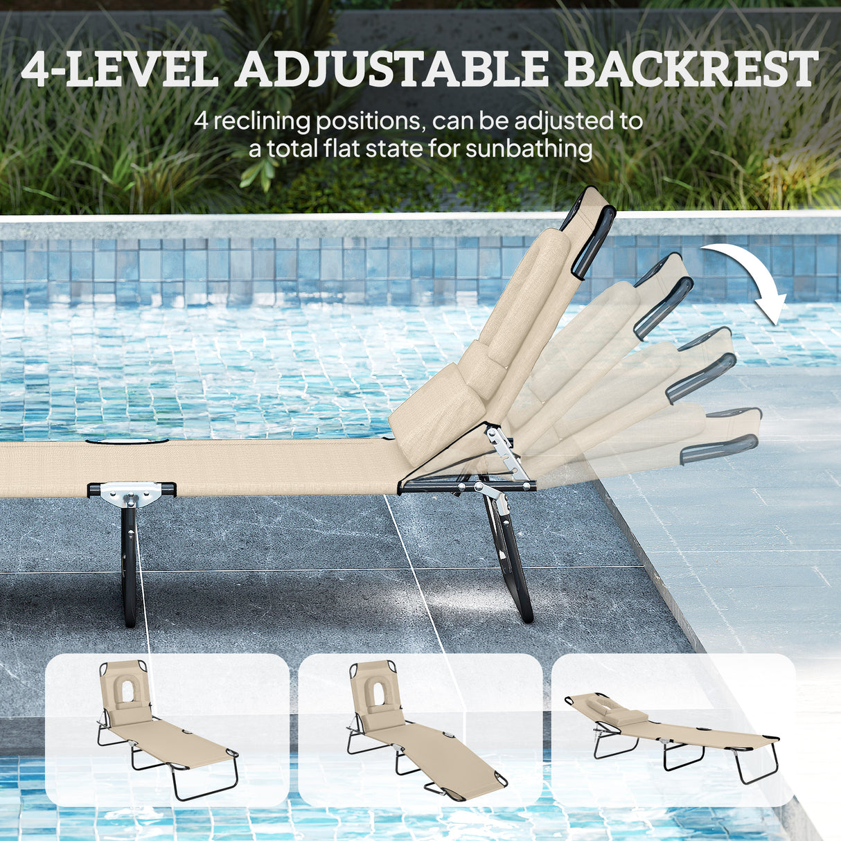 Steel Folding Sun Lounger With Face Hole And 4-Position Adjustable Backrest - Velmora