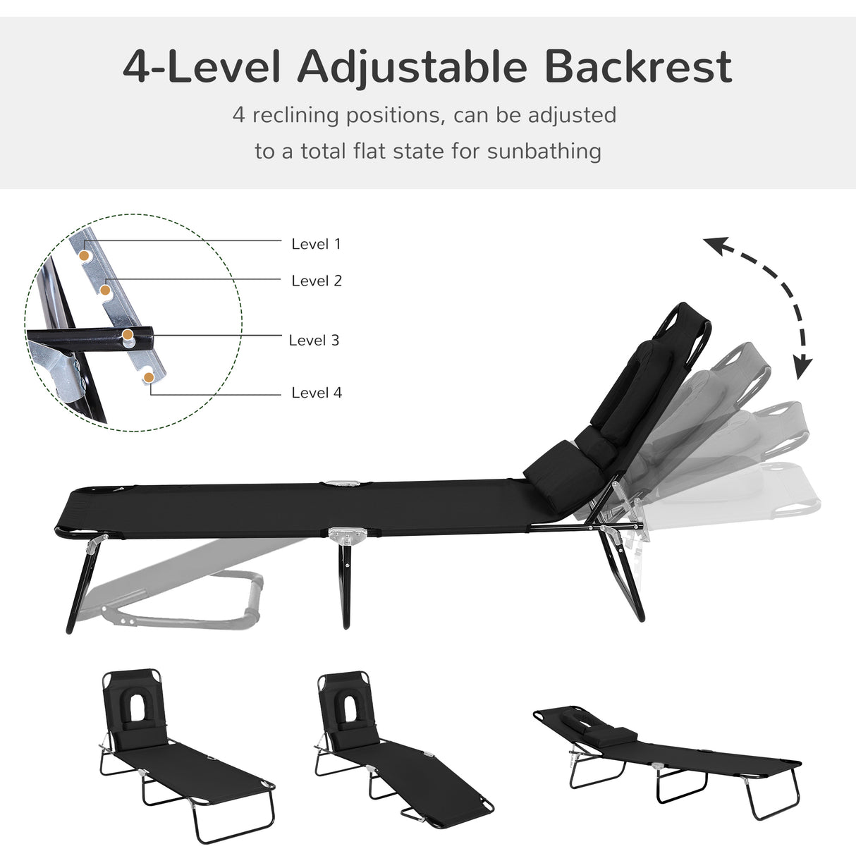 Steel Folding Sun Lounger With Face Hole And 4-Position Adjustable Backrest - Velmora