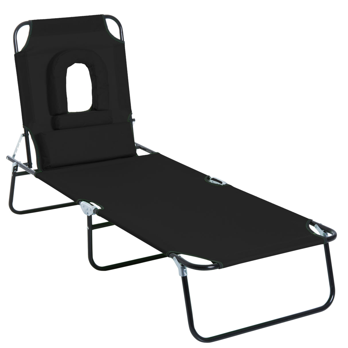Steel Folding Sun Lounger With Face Hole And 4-Position Adjustable Backrest - Velmora