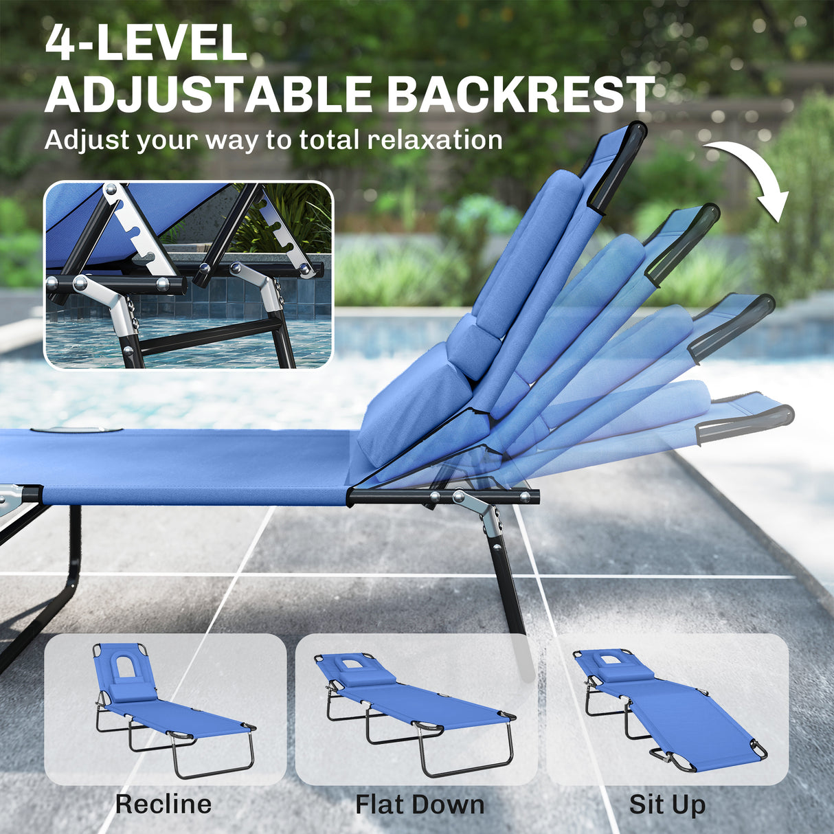 Steel Folding Sun Lounger With Face Hole And 4-Position Adjustable Backrest - Velmora