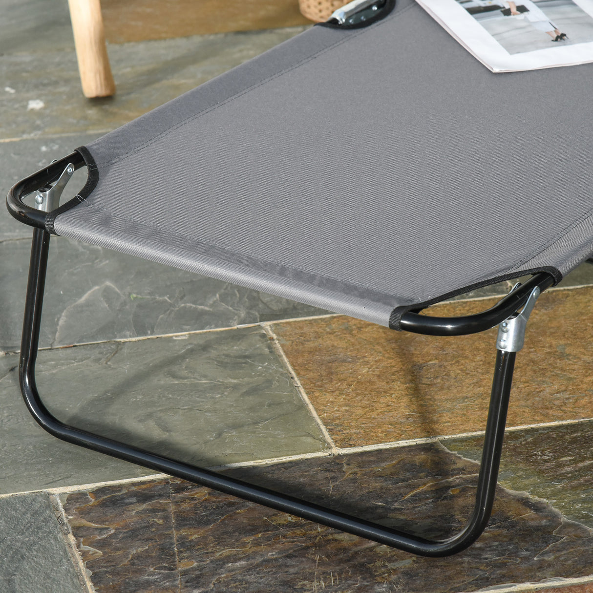 Steel Folding Sun Lounger With Face Hole And 4-Position Adjustable Backrest - Velmora