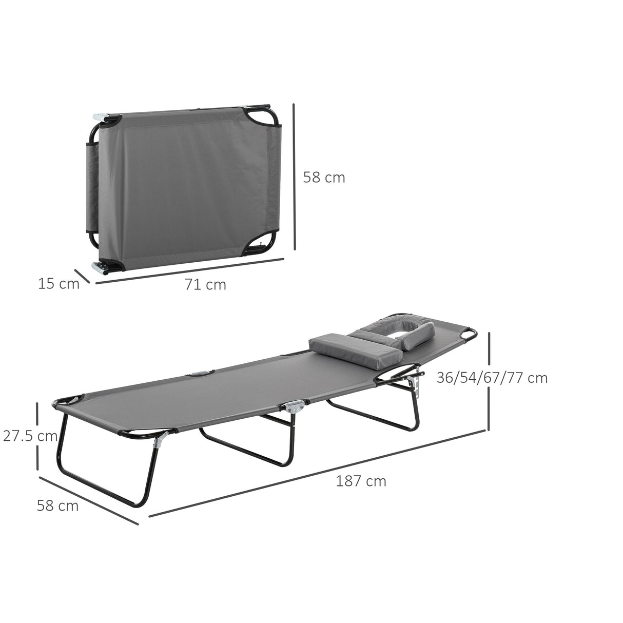 Steel Folding Sun Lounger With Face Hole And 4-Position Adjustable Backrest - Velmora