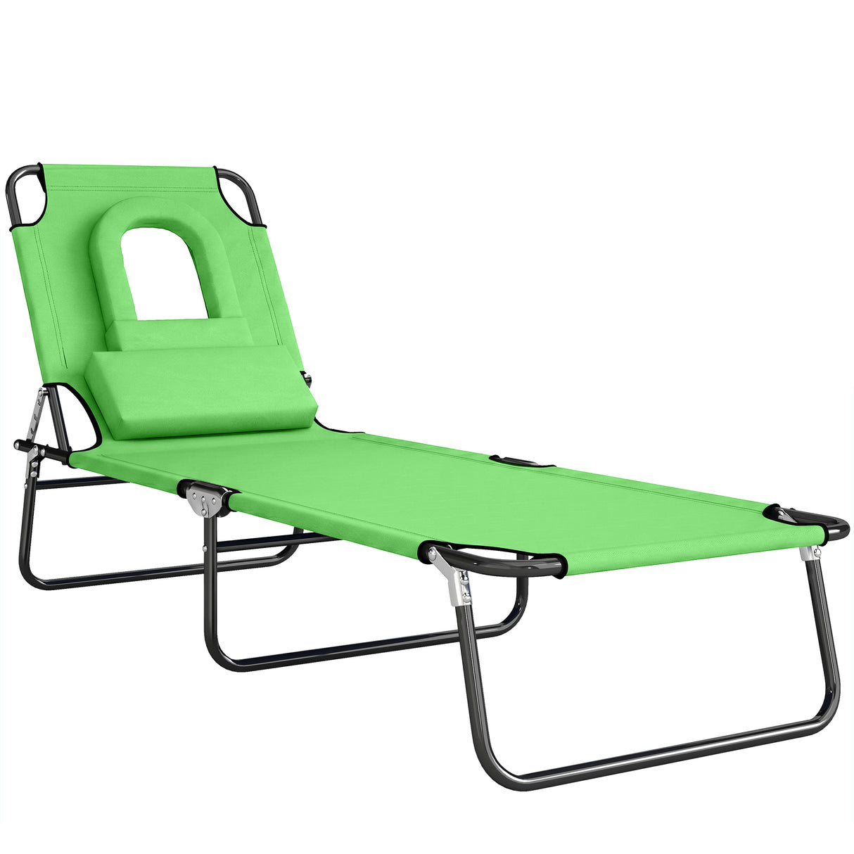 Steel Folding Sun Lounger With Face Hole And 4-Position Adjustable Backrest - Velmora