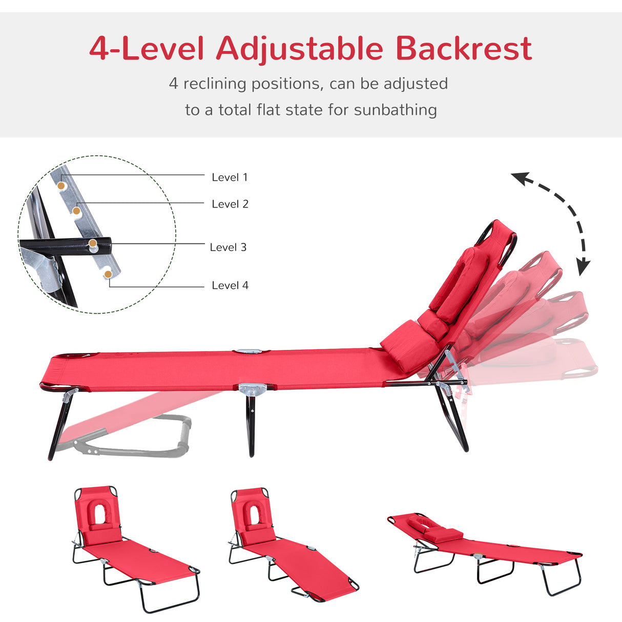 Steel Folding Sun Lounger With Face Hole And 4-Position Adjustable Backrest - Velmora