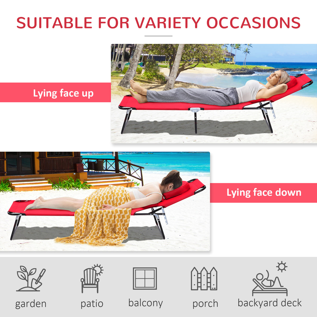 Steel Folding Sun Lounger With Face Hole And 4-Position Adjustable Backrest - Velmora