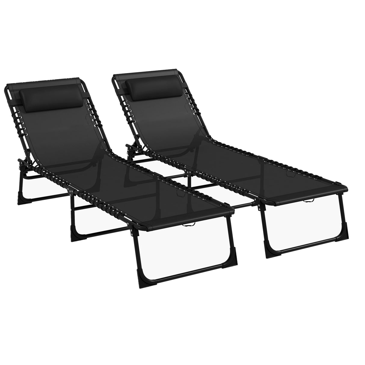 Steel Folding Sun Lounger in Set of 2 With 4-Position Backs - Velmora