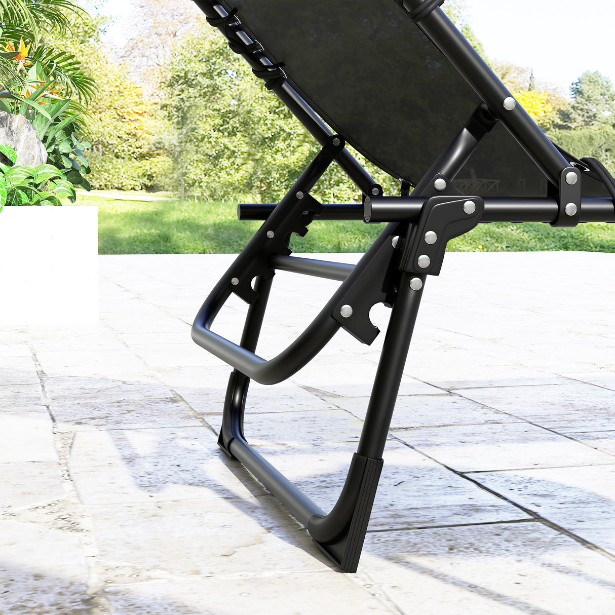 Steel Folding Sun Lounger in Set of 2 With 4-Position Backs - Velmora