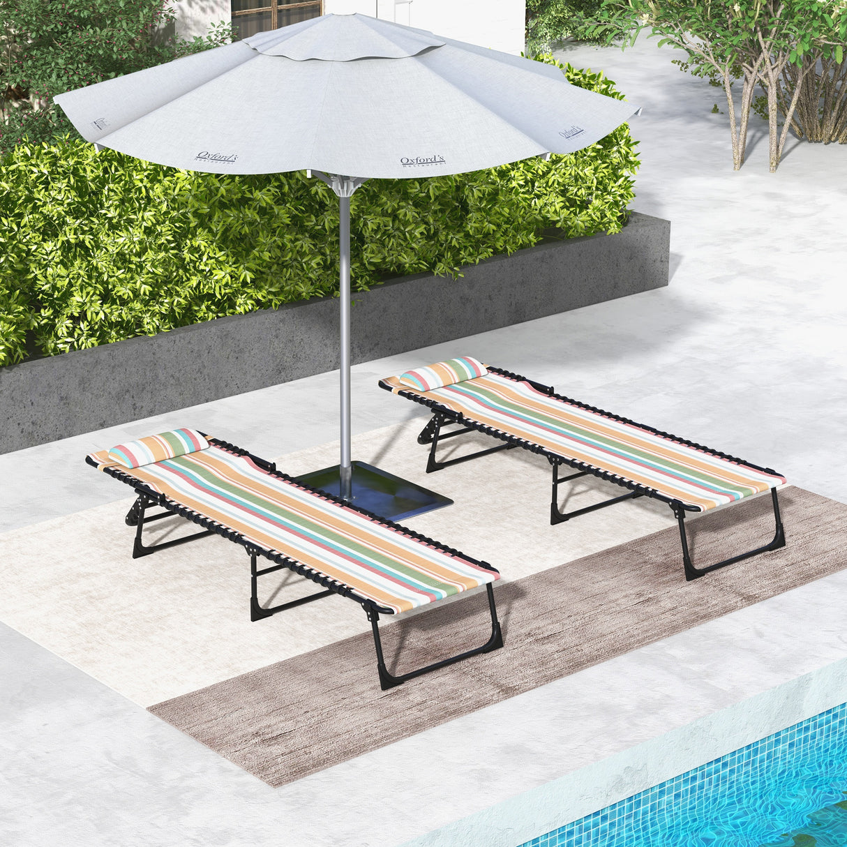 Steel Folding Sun Lounger in Set of 2 With 4-Position Backs - Velmora