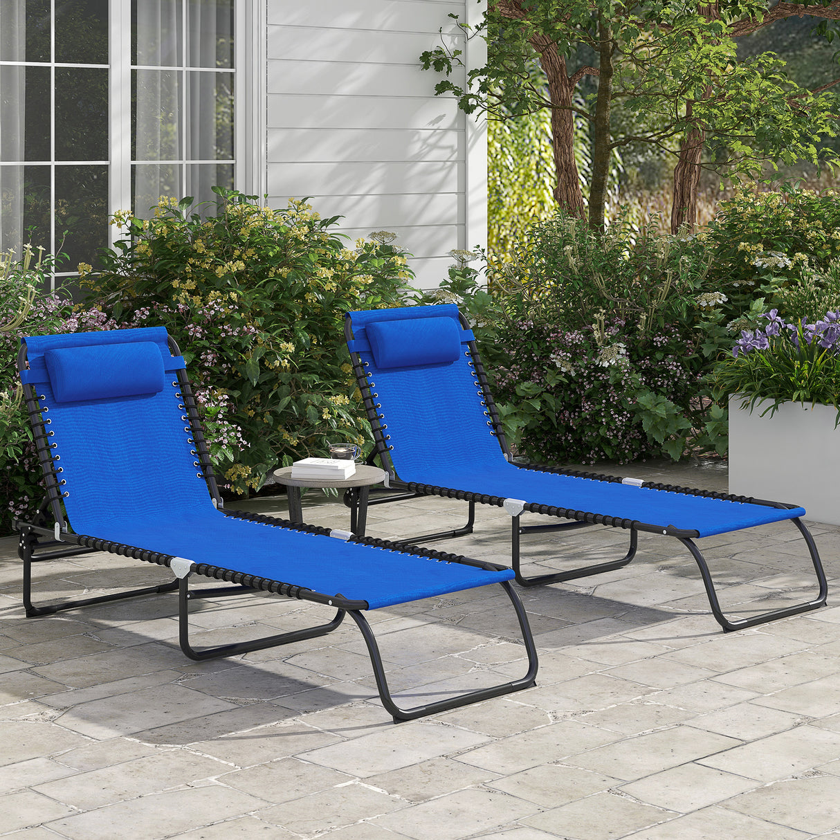 Steel Folding Sun Lounger in Set of 2 With 4-Position Backs - Velmora