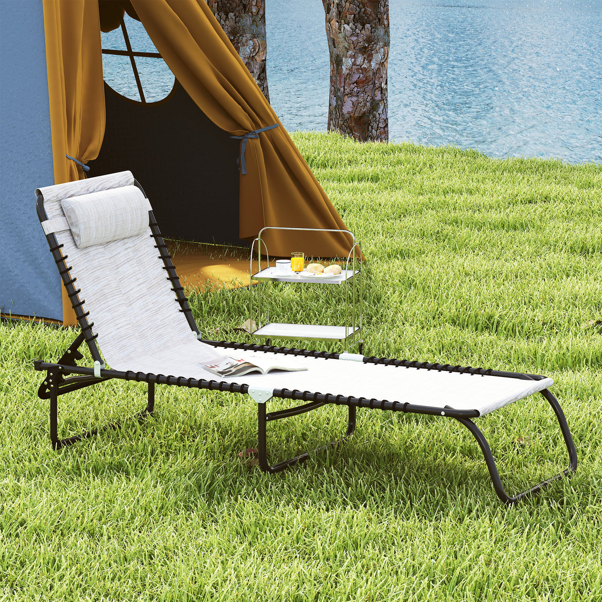 Steel Folding Sun Lounger in Set of 2 With 4-Position Backs - Velmora