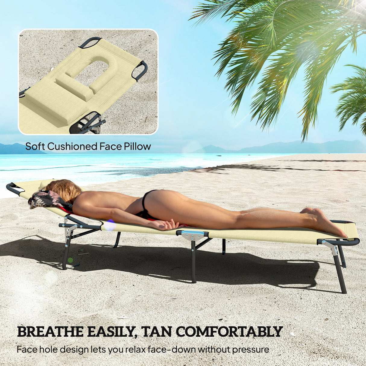 Steel Folding Sun Lounger in Set of 2 With Face Hole And 4-Position Adjustable Backrest - Velmora