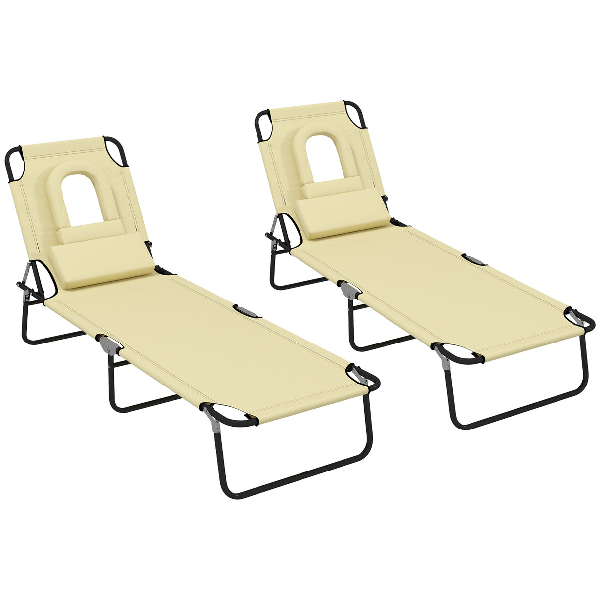 Steel Folding Sun Lounger in Set of 2 With Face Hole And 4-Position Adjustable Backrest - Velmora