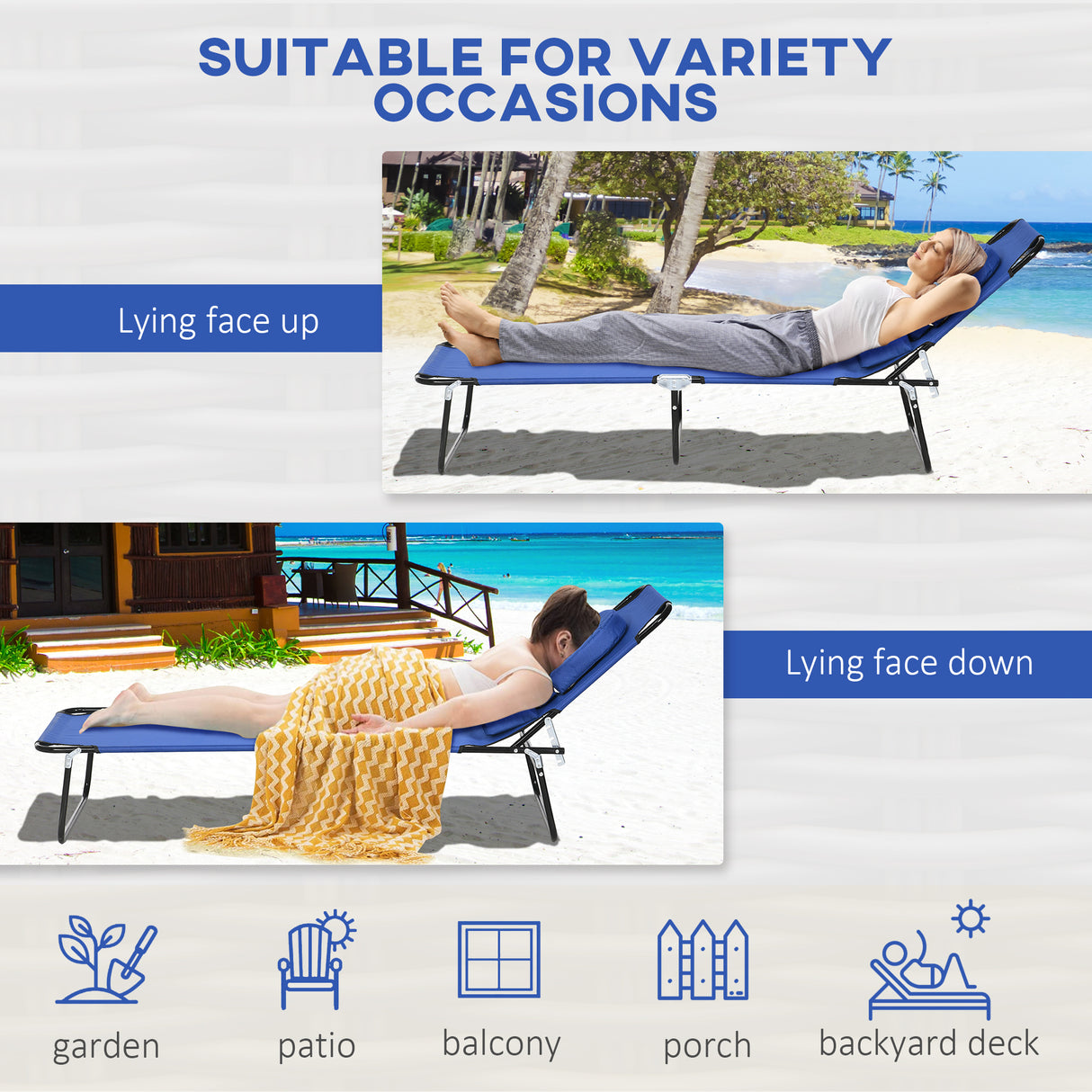 Steel Folding Sun Lounger in Set of 2 With Face Hole And 4-Position Adjustable Backrest - Velmora