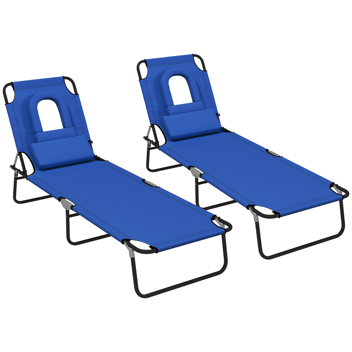 Steel Folding Sun Lounger in Set of 2 With Face Hole And 4-Position Adjustable Backrest - Velmora