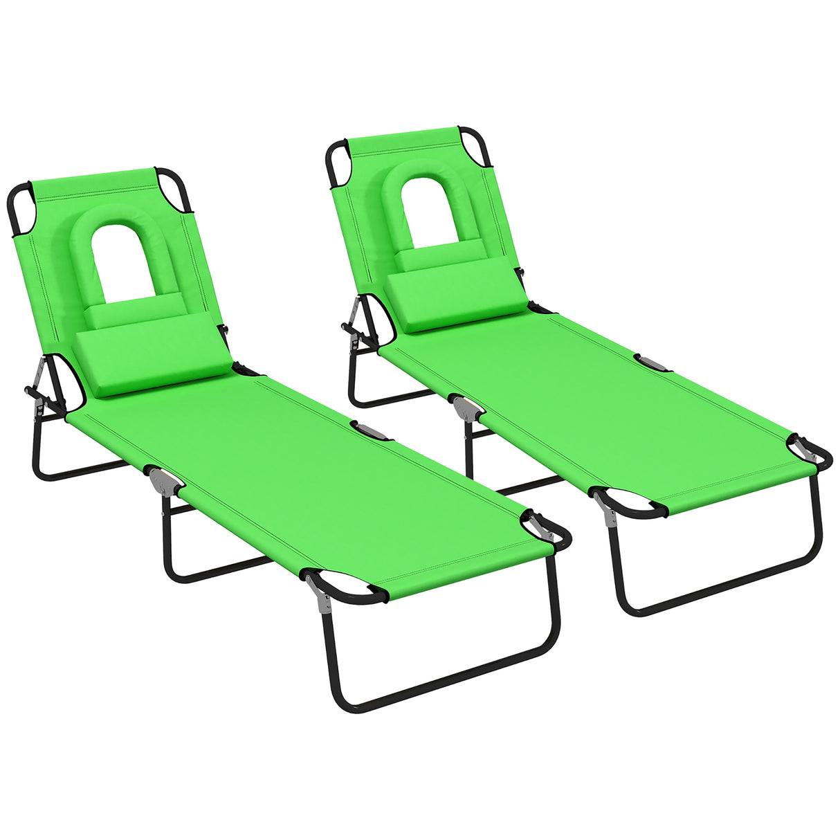 Steel Folding Sun Lounger in Set of 2 With Face Hole And 4-Position Adjustable Backrest - Velmora